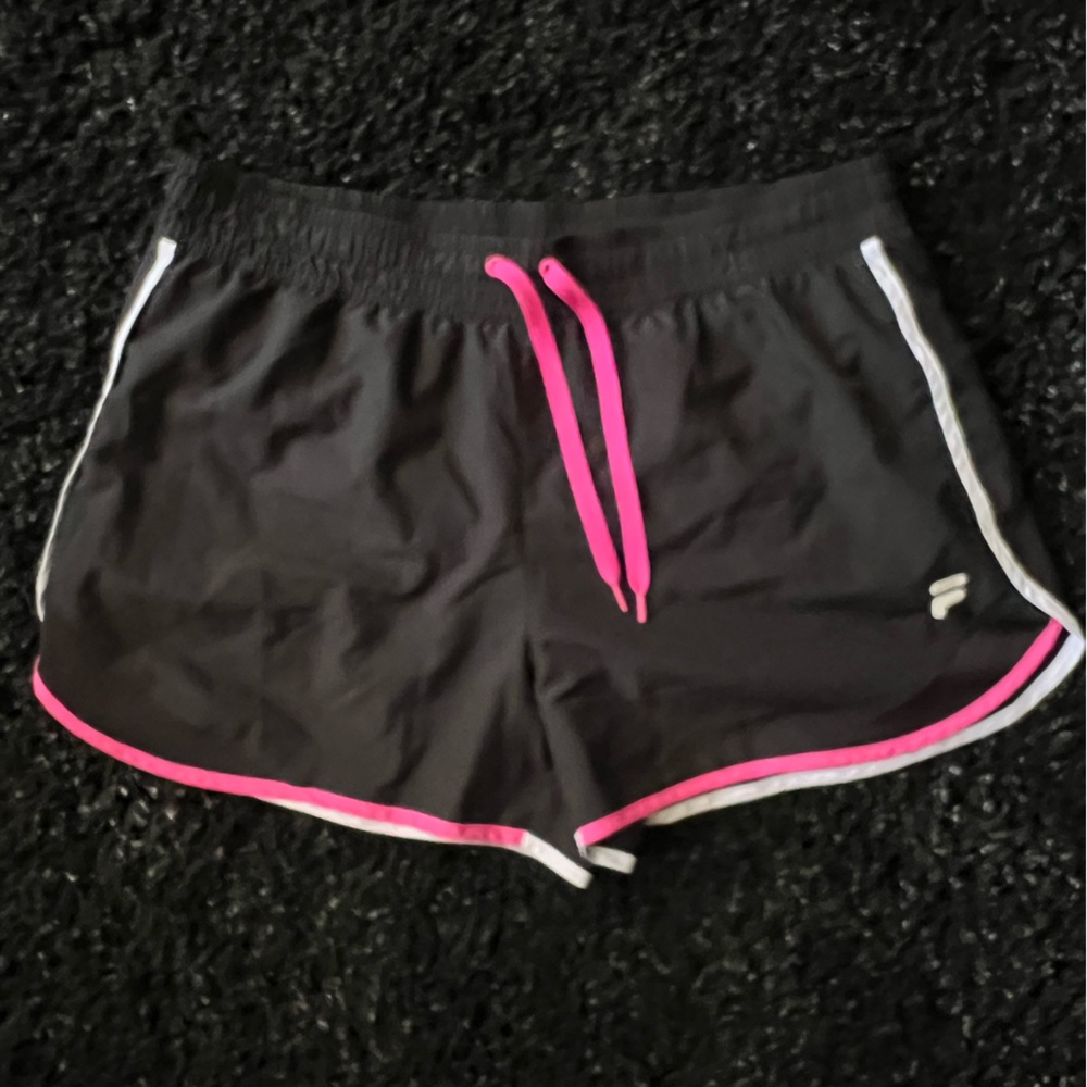 Fila Sport Black Running Shorts with Pink & White Trim – Size Large